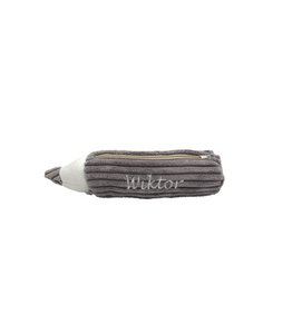 Blueberry Grey - corduroy pencil case in the shape of a crayon with the child's name on it
