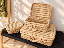Handmade Wicker Suitcase, Palm Leaf Briefcase, Vintage Natural Fiber Basket for Children