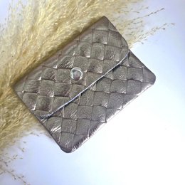  Bronze quilted weave mini wallet, small compact card holder, textured woven pattern design.