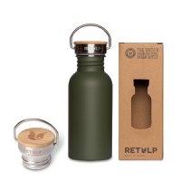 Stainless steel drinking bottle bamboo cap 500 ml steel Green