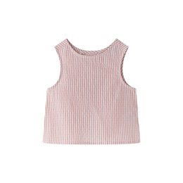 Pink and white striped sleeveless blouse for girls, suitable for ages 3-9.