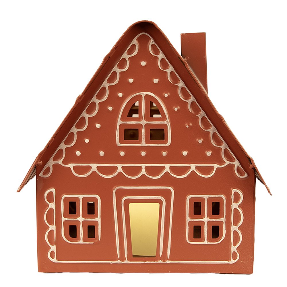 Decoratie Huis met LED 23x18x23 cm/ 3x AAA Bruin Metaal
