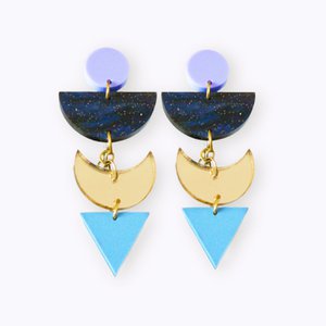 Recycled plastic ArtDeco earrings eclipse dark