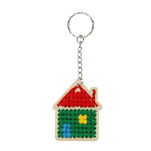 Stitch your own wooden keyring - House