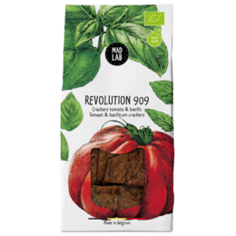 Dried tomatoes and basil crackers with a savory, herbal flavor. Made with natural ingredients.