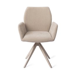  Upholstered dining chair, sand beige fabric, modern swivel base, armrests, contemporary design