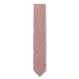 A delicate, antique rose-colored knitted tie with a textured pattern, suitable for formal or casual wear.