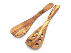 Spatula wide handle curved handmade olive wood