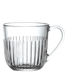 Set of 6 coffee mugs, 27 cl capacity, made of clear glass with vertical ribbed pattern.