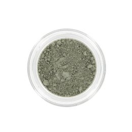 Mineral eyeshadow in a shimmery green shade called "Lucky". Suitable for eyes, with a smooth, blendable texture.