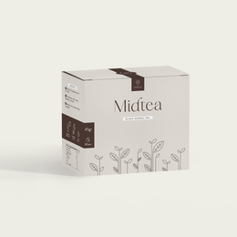 Mid tea, a premium quality tea product packaged in a minimalist box design.