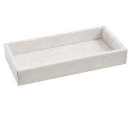 Rectangular white marble tray for decorative use. Made of durable marble material with a smooth, sleek surface. Suitable for displaying items or serving food and drinks.
