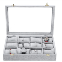 Fliex - Sieradendoos met glazen deksel grijs XL