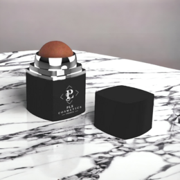 Matifying roll-on with volcanic stone in a black cylindrical container with a metallic cap.
