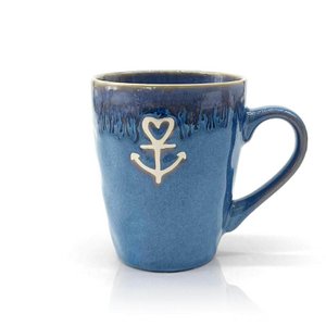 Stoneware Becher mit Henkel "Anker" blau