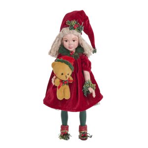 WOODLAND BEDTIME GIRL DOLL RD/GRN 44CM