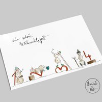 Postcard | Christmas card | Merry Christmas time | four funny snowmen