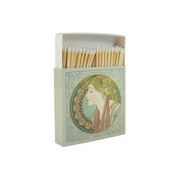  Long green matches in a decorative box with floral design.