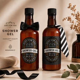 Gentleman shower gel 750ml amber bottle with black bow tie, elegant masculine design