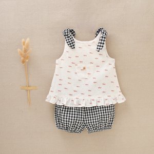 Baby-Set für Mädchen mit bedruckter Bluse und Vichy-Karo-Poloshirt I149-21319062