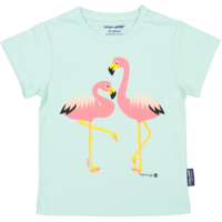 Kinder t-shirt met korte mouwen, biologisch katoen, blauw, Roze Flamingo
