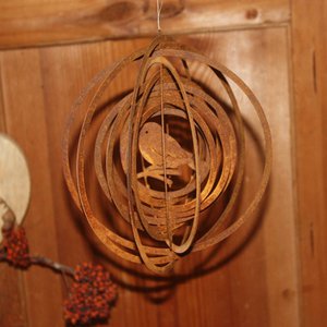 Tuindecoratie vintage hangdecoratie windgong met vogel | Patina decoratie voor huis en tuin