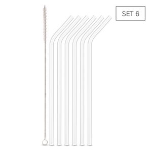 Trinkhalme Glas angewinkelt transparent 24 cm- Set 6 + Bürste