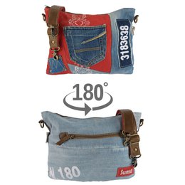 Sunsa Bæredygtig Skuldertaske til kvinder. Skuldertaske lavet af genbrugte jeans & canvas (canvas). Håndtaske i vintage retro stil. Crossbody taske til kvinder.