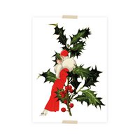 Christmas Postcard collage little lady leaning against Christmas branch