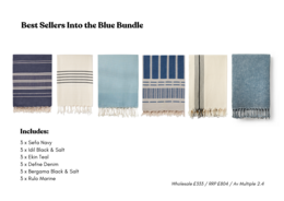 Soft, absorbent peshtemal towel in a navy blue and white striped pattern, made of high-quality cotton.