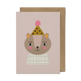 Eco-friendly greeting card featuring a cute baby bear wearing a party hat. The card is suitable for baby showers, birthdays, or other celebrations.