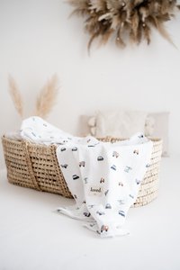 Babydeken biologische mousseline deken 120x120cm voertuigen