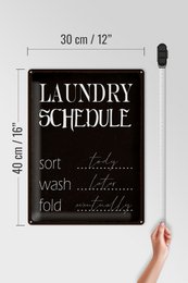 Tin sign saying 30x40cm laundry schedule sort tody wash