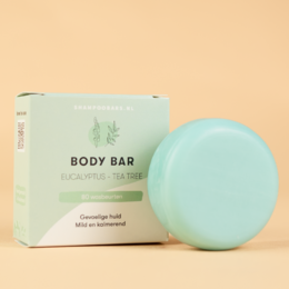 Eucalyptus and tea tree scented body bar, made with natural ingredients for a refreshing cleansing experience.