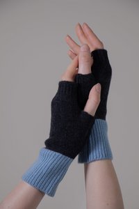 FINGERLESS- 100% cashmere duo-color fingerless gloves