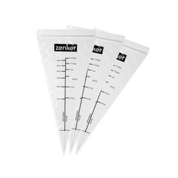 Set of 10 graduated piping bags with zip, Zenker Smart Pastry. Ideal for baking and decorating cakes, cupcakes, and other desserts. The bags feature measurements and markings to help control the amount of frosting or filling used.