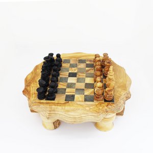 Olive wood chess set, chess table Ø23cm