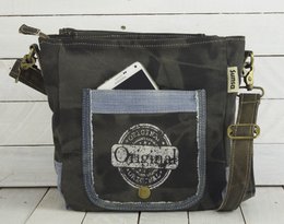 Bolso Bandolera Sostenible Mujer Sunsa. Cartera hecha de jeans reciclados y lona (canvas). Bolso bandolera con forma de mensajero. Bolso bandolera de estilo vintage. Bolso bandolera grande para mujer.