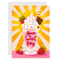 Card birthday milkshake pink with sun sweet birthday