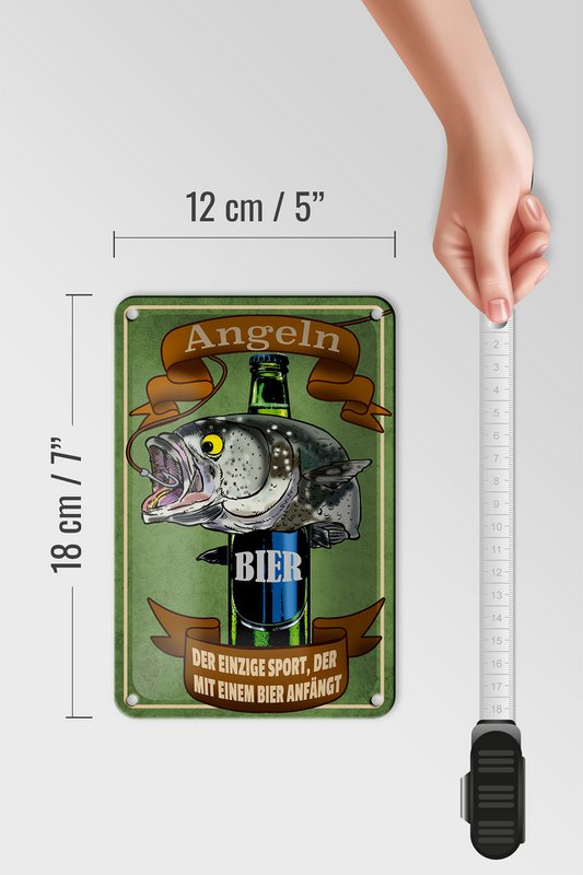 Tin sign saying 12x18cm fishing beer the only sport decoration