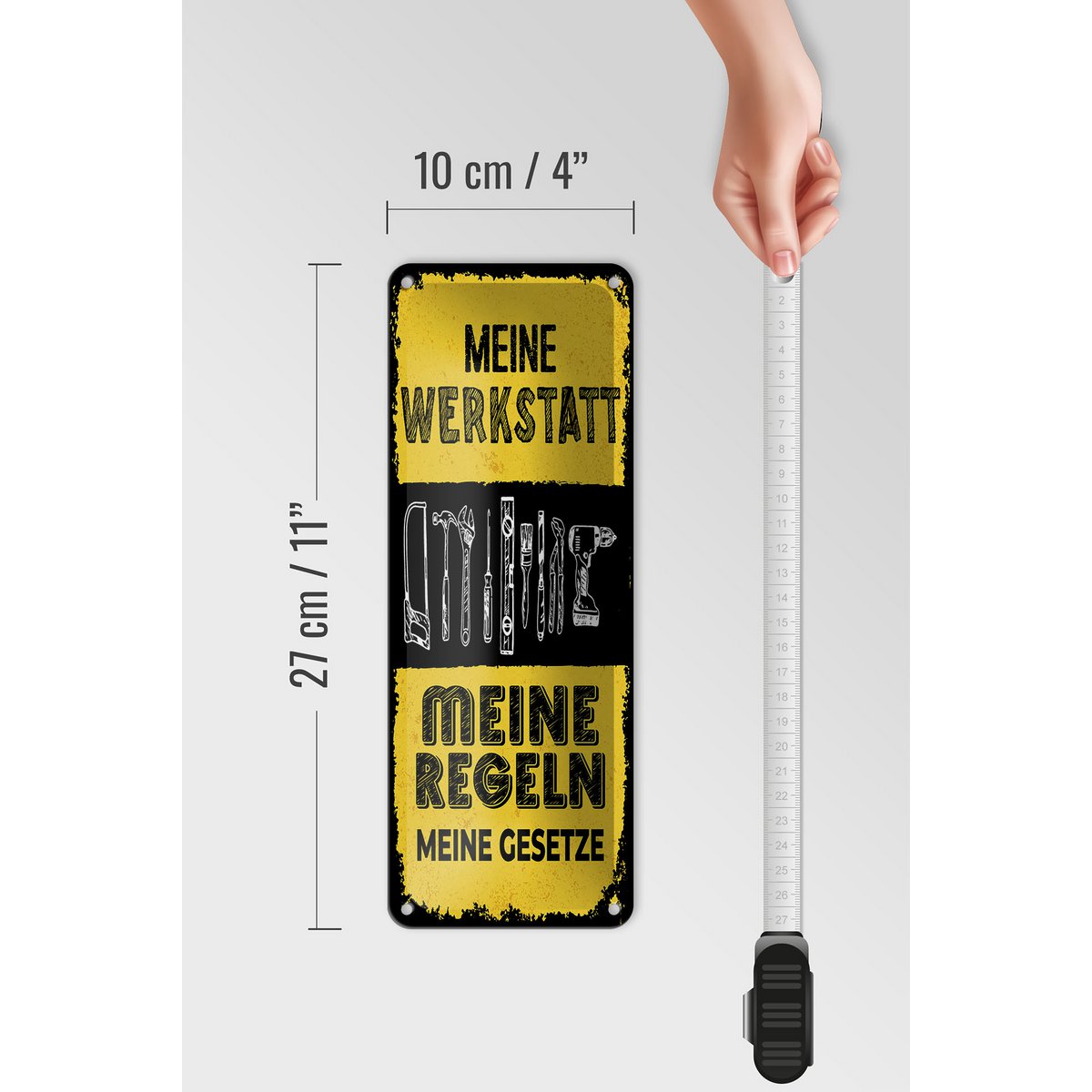 Blechschild Spruch 27x10 cm Meine Werkstatt meine Regeln meine Gesetze Schild