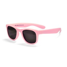 Dusty rose-colored kids' sunglasses with a classic square shape and flexible plastic frames.