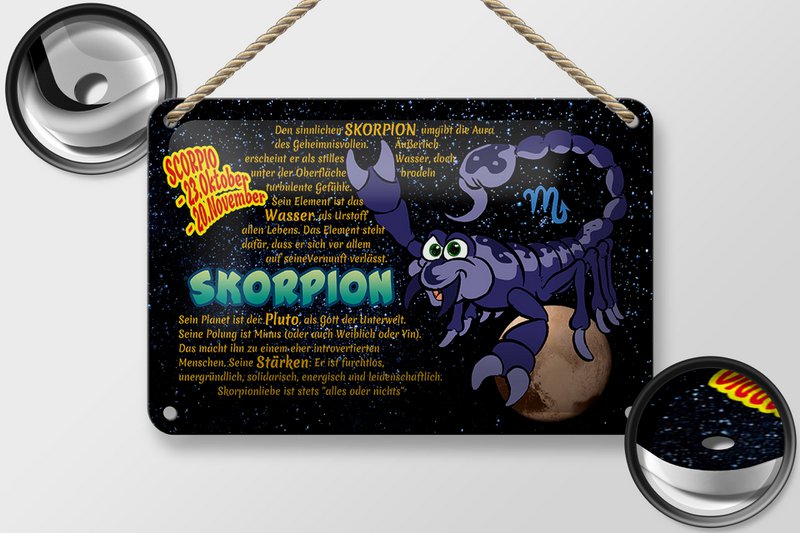 Tin Sign Zodiac Sign 18x12cm Scorpio Planet Strength Decoration