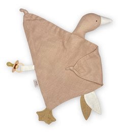 A soft, cuddly cloth in the shape of a duck or goose, made of beige fabric with subtle details. Suitable for comforting and soothing young children.