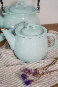 Emaille theepot Polka dot blauw 1L Isabelle Rose