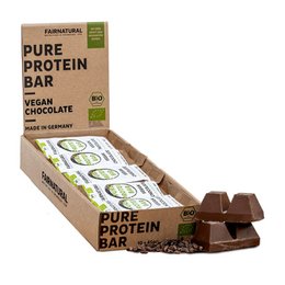 Organic protein bar made with vegan chocolate, no soy. Ideal for a healthy snack or post-workout recovery. Contains high-quality plant-based protein.
