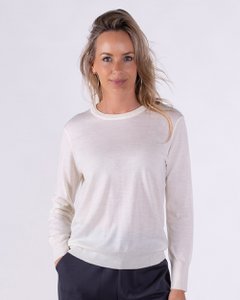 Women's sweater off-white merino long sleeve with round neck - BARCELONA