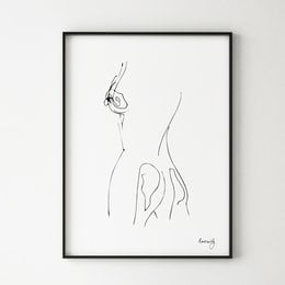 Line art print featuring a minimalist woman sculpture. The print has a simple, elegant design with a focus on the female form.