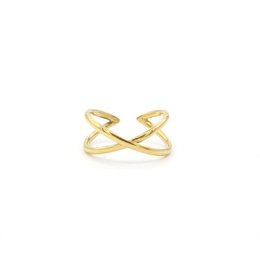  Criss-cross gold-tone ring with a delicate, minimalist design. Available in gold and silver finishes to complement any style.
