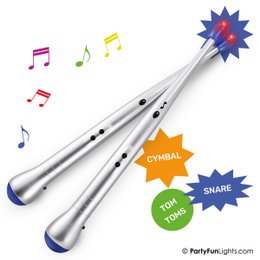  Silver electronic drumsticks with various sound effects and tracks for kids' musical play.